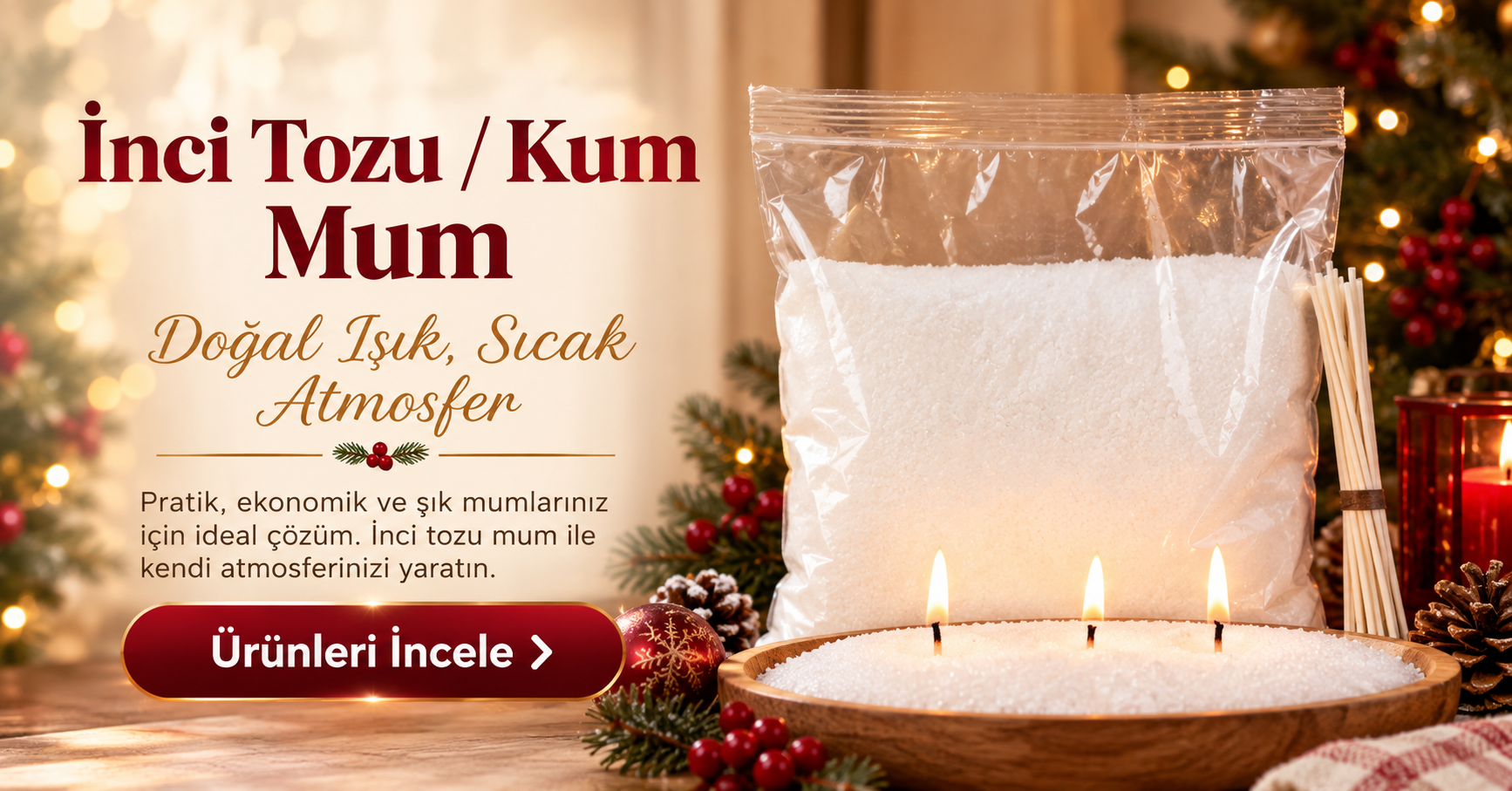 İnci Tozu Kum Mum 