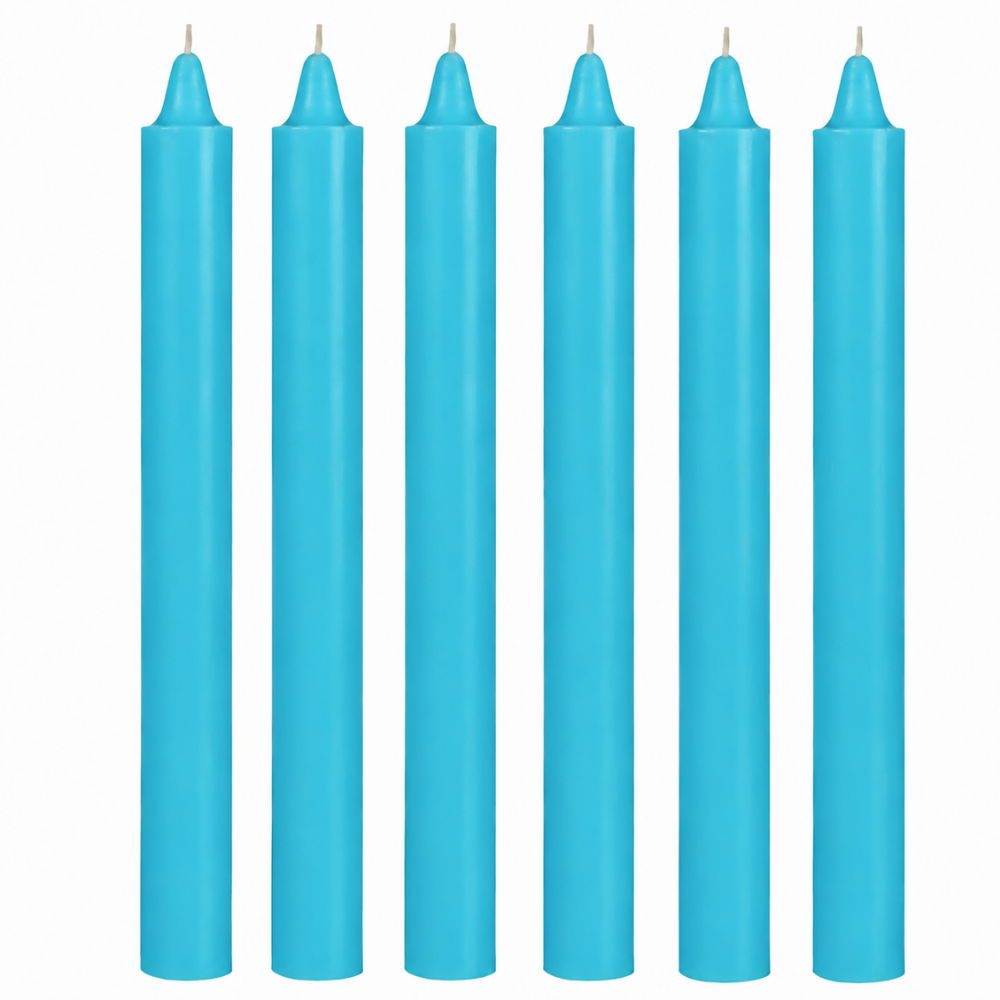 Toptan 72 Adet Turkuaz Şamdan Mum 6'lı Paket – Çap 1,8 cm