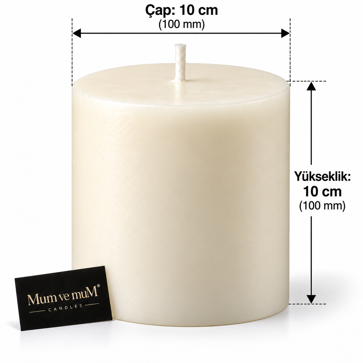 10x10 cm Krem Silindir Mum
