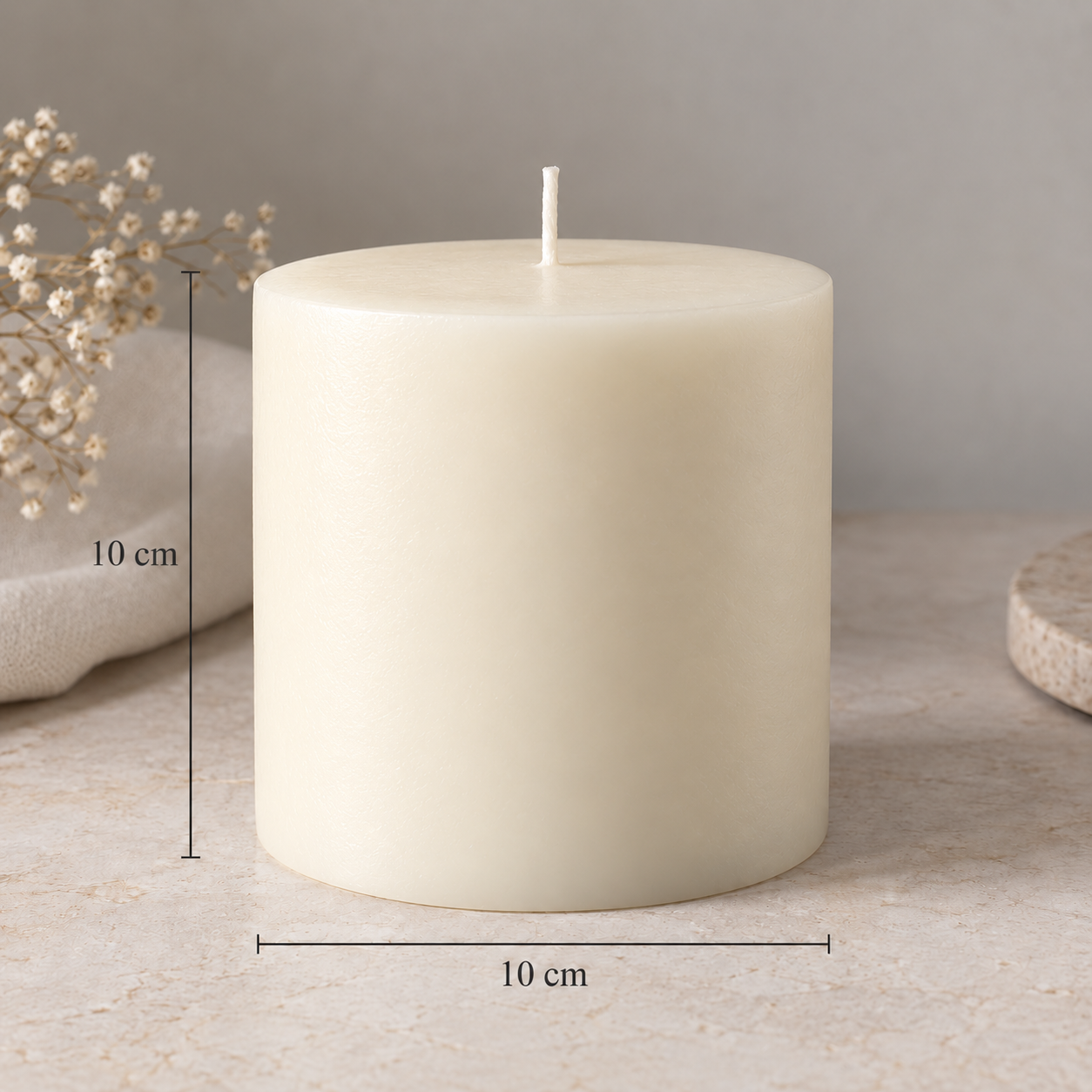 10x10 cm Krem Silindir Mum