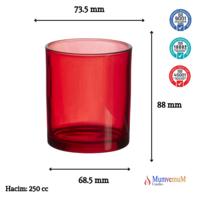 12 Adet Kırmızı Transparan Cam Bardak Mumluk - Doluma Uygun 405