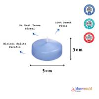 12 Li Çap : 5 cm Açık Mavi Suda Yüzen Mum