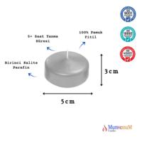 12 Li Çap : 5 cm Gri Suda Yüzen Mum