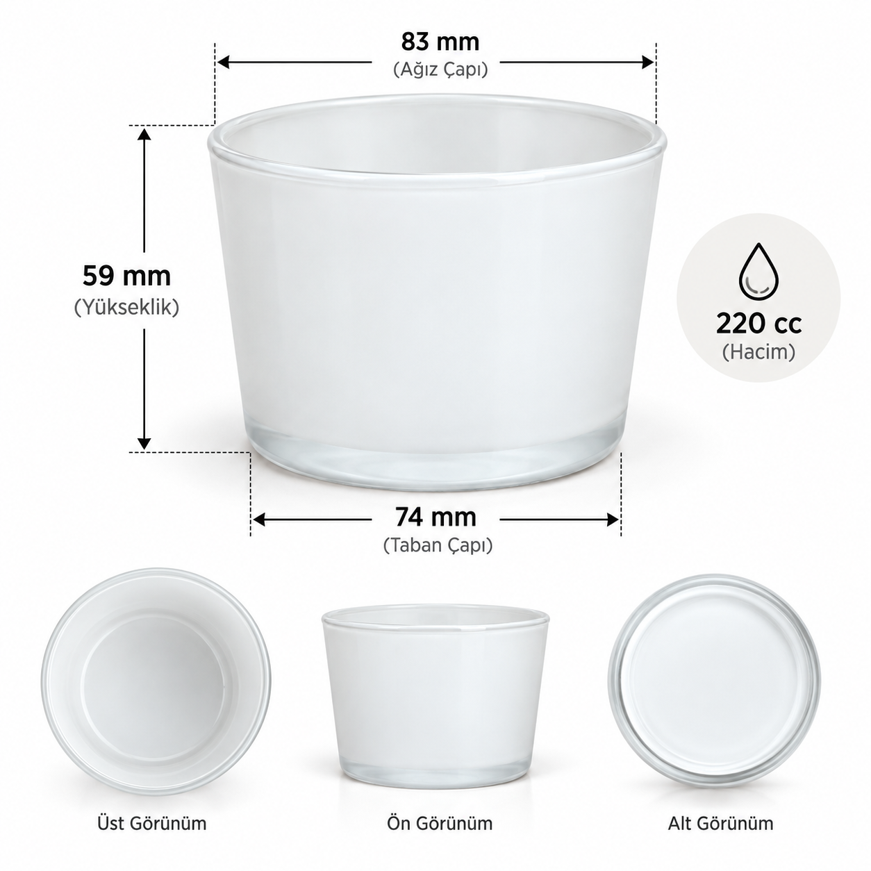12’li Beyaz Oval Cam Mumluk (Dış Boyalı) – Mum Yapımına Uygun