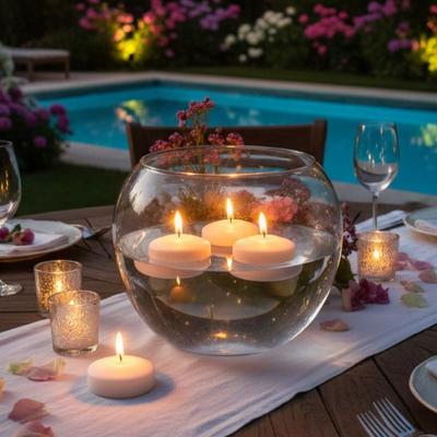 12 Li Orta Boy Çap:7 cm Beyaz Suda Yüzen Mum