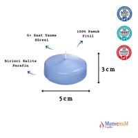 24 Lü Çap : 5 cm Açık Mavi Suda Yüzen Mum