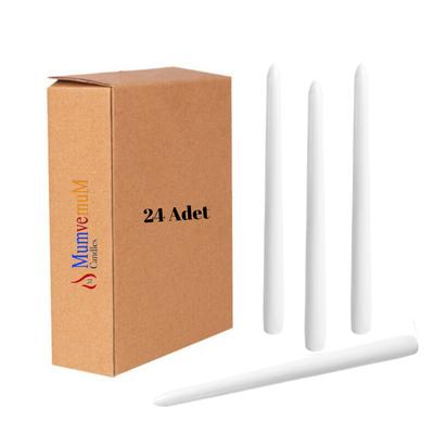 24 Lü Beyaz  Konik Şamdan Mum 