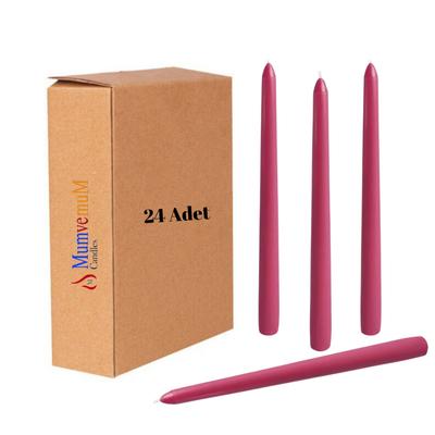24 Lü Bordo Renk Konik Şamdan Mum 