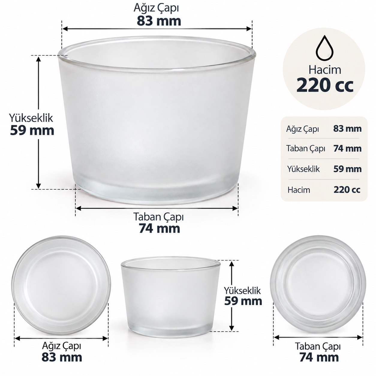 24’lü Buzlu Oval Cam Mumluk – Mum Yapımına Uygun
