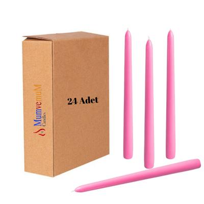24 Lü Fuşya Konik Şamdan Mum 