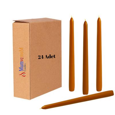 24 Lü Kahve Rengi Konik Şamdan Mum 