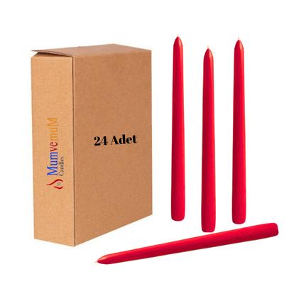 24 Lü Kırmızı Konik Şamdan Mum 