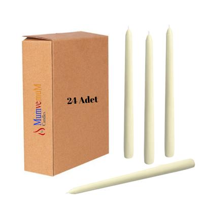 24 Lü Krem  Konik Şamdan Mum 