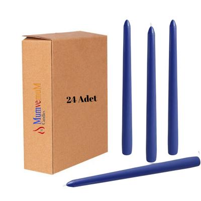 24 Lü Lacivert Konik Şamdan Mum 