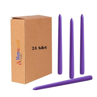 24 Lü Mor Konik Şamdan Mum 