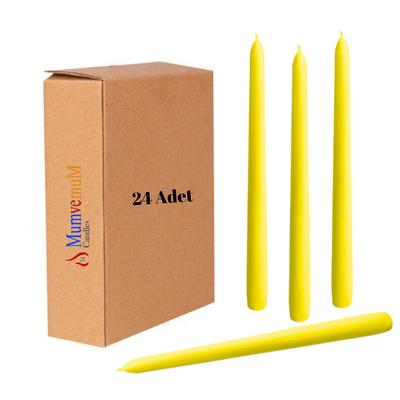 24 Lü Sarı Konik Şamdan Mum 