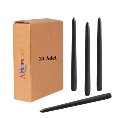 24 Lü Siyah Konik Şamdan Mum 