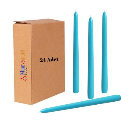24 Lü Turkuaz Konik Şamdan Mum 
