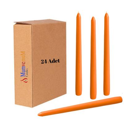 24 Lü Turuncu Konik Şamdan Mum 