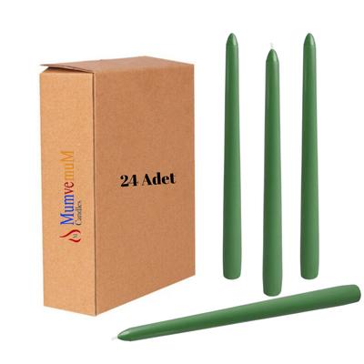 24 Lü Yeşil Konik Şamdan Mum 