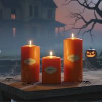 3 Lü Halloween Turuncu Set Mum Çap :6 cm