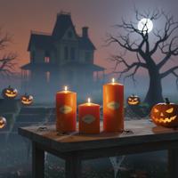 3 Lü Halloween Turuncu Set Mum Çap :6 cm