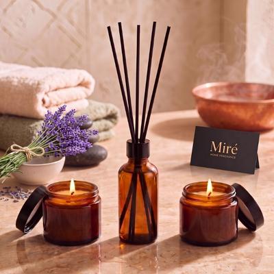 3 lü Koku ve Mum Seti Amber Seri Lavanta Kokulu 50 ml
