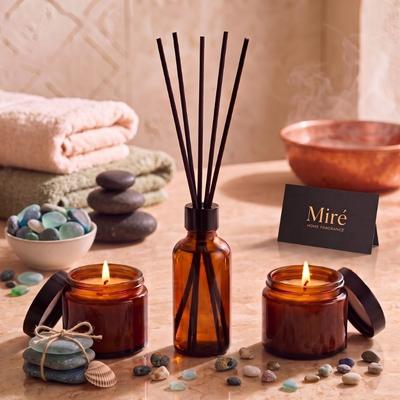 3 lü Koku ve Mum Seti Amber Seri Okyanus Kokulu 50 ml