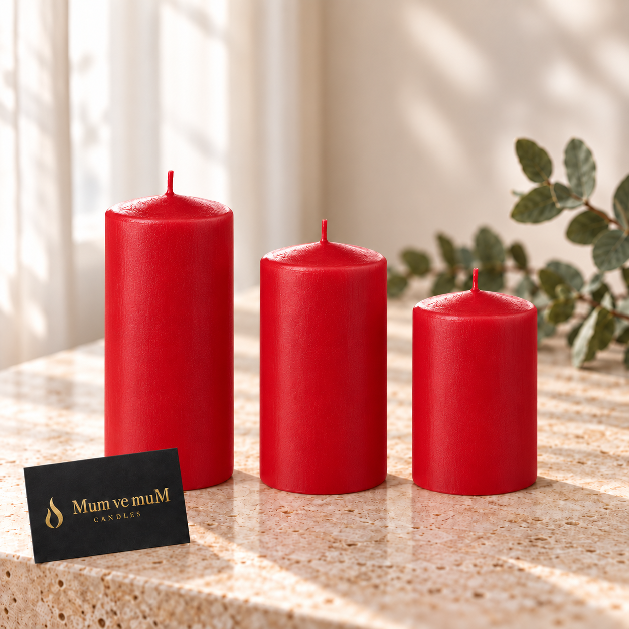 3 Lü Midium Set Mum Kırmızı Çap :5 cm