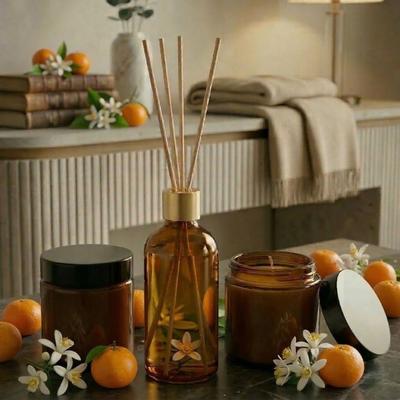 3 Lü Set Mandalina Kokulu Bambu Çubuklu Oda Kokusu ve Mandalina Kokulu Mumlar