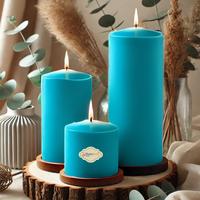 3 Lü Turkuaz Renk Set Mum Çap :6 cm