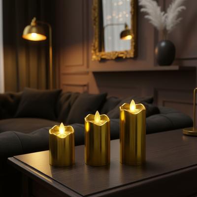 3 Lü Varak Hareket Alevli Led Mum 