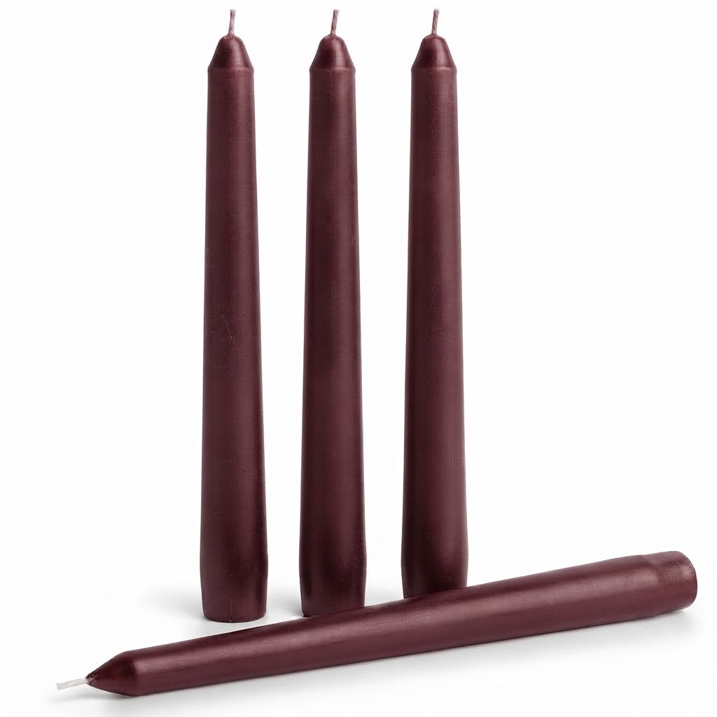 4'lü Bordo Konik Şamdan Mum 25 cm