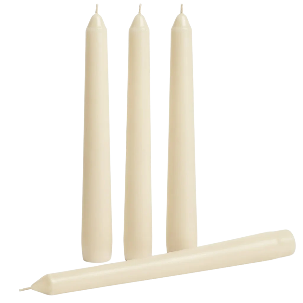 4'lü Krem Konik Şamdan Mum 25 cm 