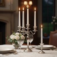 4 Lu Beyaz  Konik Şamdan Mum 