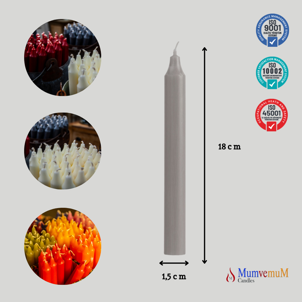 6 Lı Gri Rengi Bakkal Mum - Görsel 2