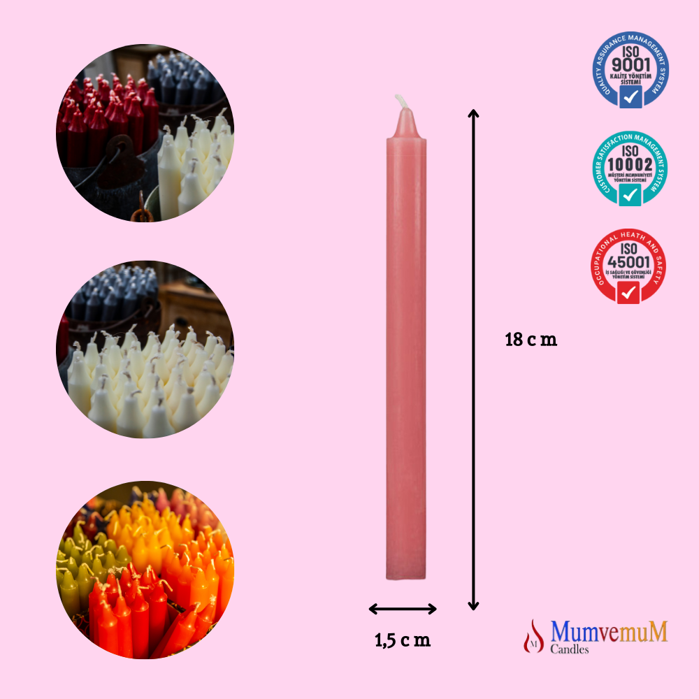 6 Lı Şeker Pembe Rengi Bakkal Mum - Görsel 2