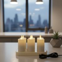 6 Li Haraket Alevli Şarjlı Set Led Silindir Mum