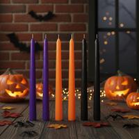 6 Lı Kısa Halloween Konik Şamdan Mum Yükseklik 18 cm 