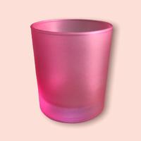 12 Adet Koyu Pembe Buzlu Düz Cam Bardak  Mumluk 405