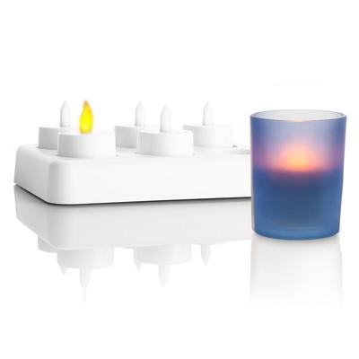 Led Mum Tealight Şarjlı 6 Lı  Mavi Bardak 