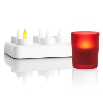 1 Koli 12 Set 6 Lı Led Tealight Şarjlı Mum ve Kırmızı Mumluk