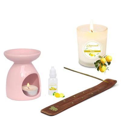 Limon Kokulu Set Pembe Buhurdanlık Tütsü ve Mum