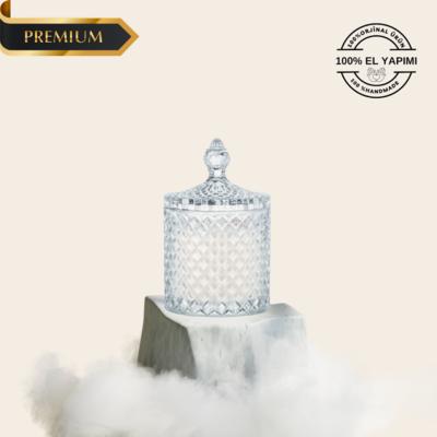 Premium Serisi Kristal Desenli Cam  Kapaklı Mum Small Model