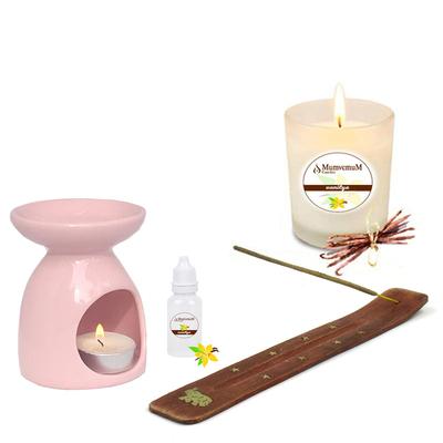 Vanilya Kokulu Set Pembe Buhurdanlık Tütsü ve Mum