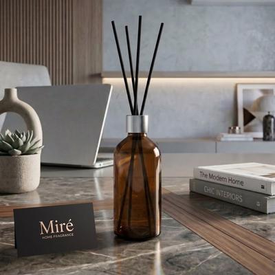 Bambu Çubuklu Oda Kokusu - Amber Şişe - Gümüş Kapak 