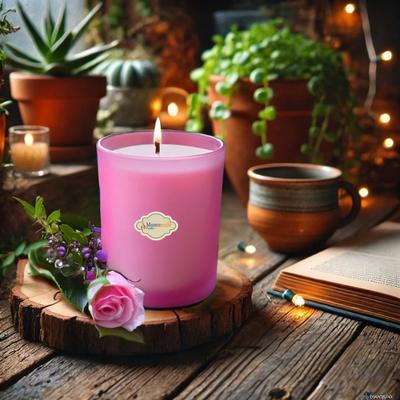 Gül Kokulu Pembe Buzlu Bardak Mum İçi %100 Soya Mum 405