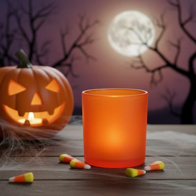 Halloween  Turuncu Buzlu Cam Mumluk