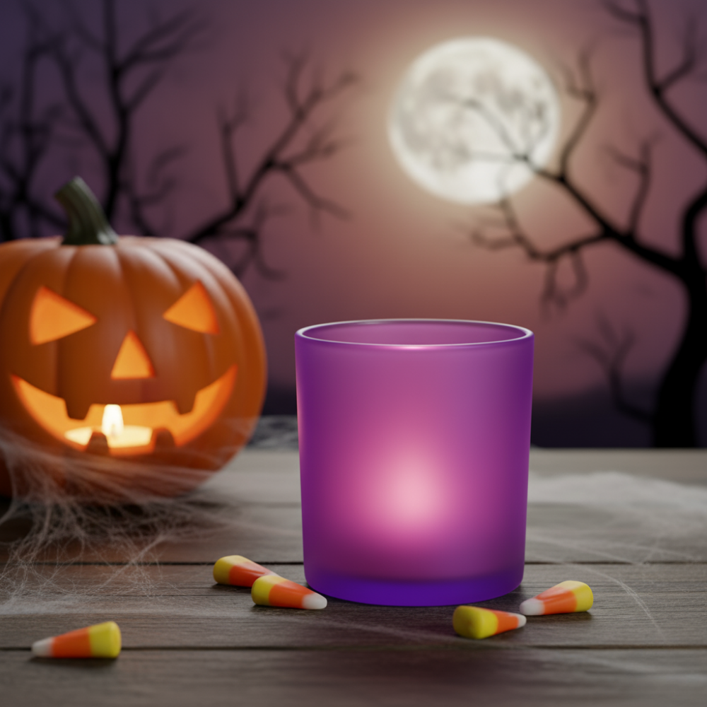 Halloween Mor Buzlu Cam Mumluk - Görsel 1