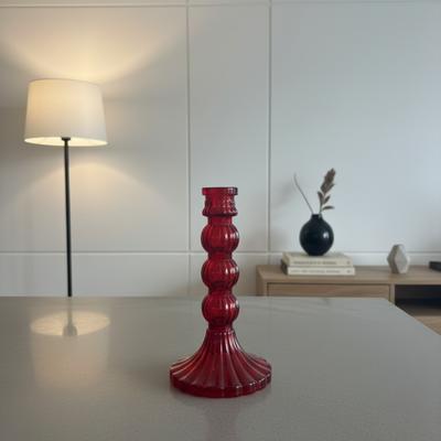 Kırmızı Big Lena Serisi Cam Şamdan Mumluk 
